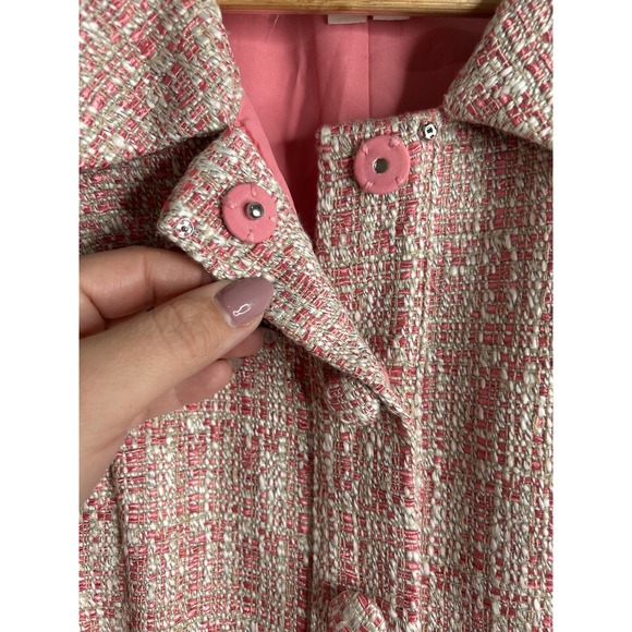 GAL MEETS GLAM Pink Tweed Coat Jacket Womens 12 Preppy Old Money Gossip Girl - Picture 4 of 11